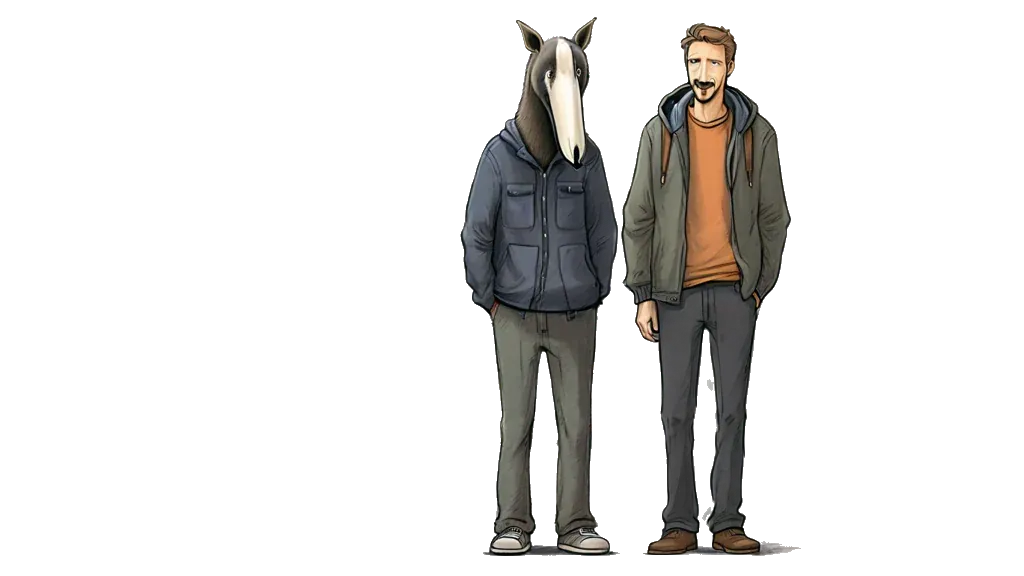O tamanduá-tabelião em close, o personagem que representa este site