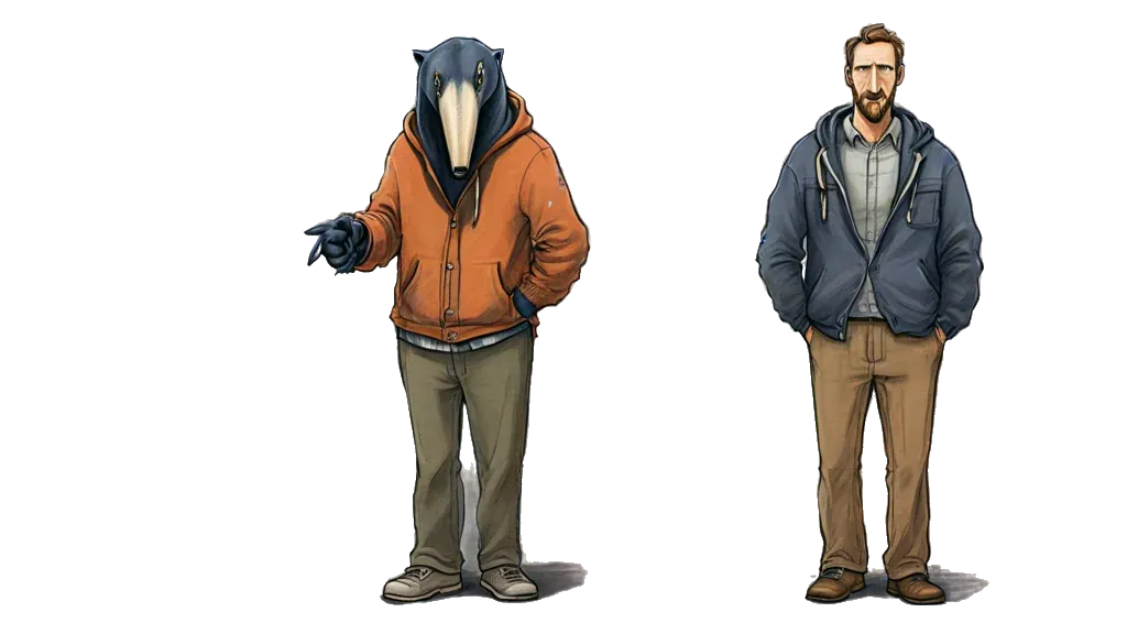 O tamanduá-tabelião em close, o personagem que representa este site